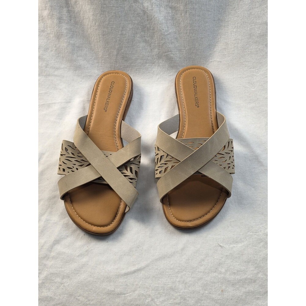 Avenue Women's Wide Fit Beige Cloudwalker Judy Slip-on Slide Sandals Size 11W